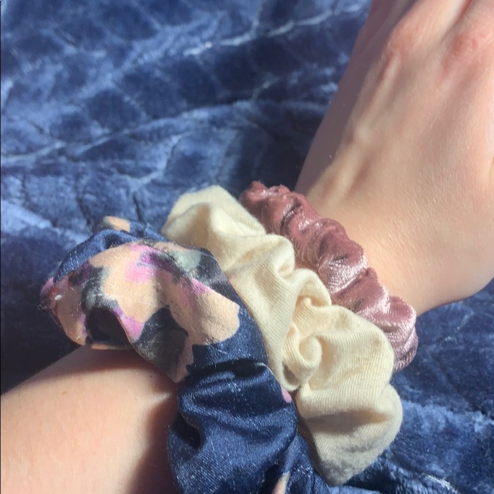 Floral, Tan and Velvet Pink Scrunchies